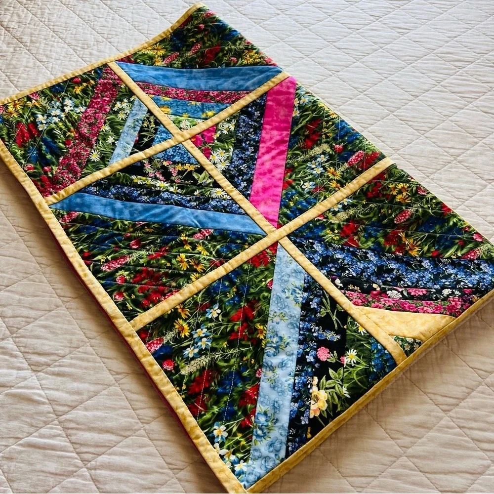 New Handcrafted Double Sided Quilt Hand Pieced Vibrant Scrap-buster String Quilt